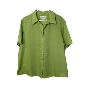 Foxcroft Womens Green Button Shirt Size 20W Wrinkle Free Short Sleeve Blouse